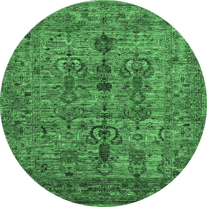 Round Machine Washable Oriental Emerald Green Industrial Area Rugs, wshurb2427emgrn
