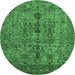 Round Machine Washable Oriental Emerald Green Industrial Area Rugs, wshurb2427emgrn