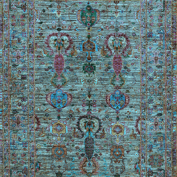 Machine Washable Oriental Light Blue Industrial Rug, wshurb2427lblu