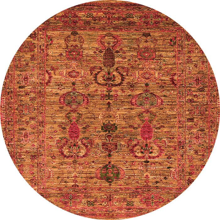 Round Machine Washable Oriental Orange Industrial Area Rugs, wshurb2427org