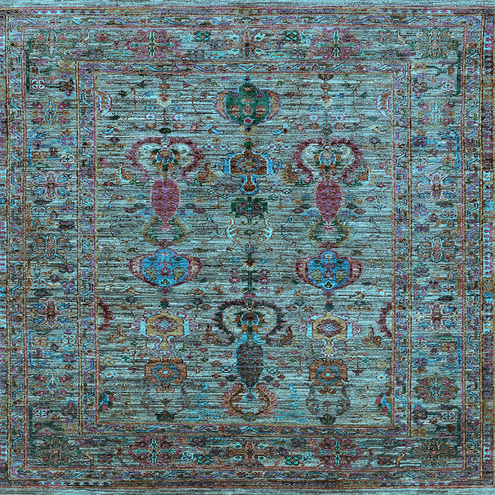 Square Machine Washable Oriental Light Blue Industrial Rug, wshurb2427lblu