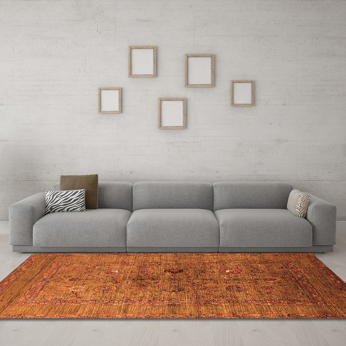 Machine Washable Oriental Orange Industrial Area Rugs in a Living Room, wshurb2428org