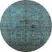 Round Machine Washable Oriental Light Blue Industrial Rug, wshurb2428lblu