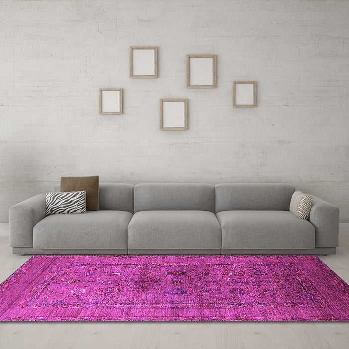 Machine Washable Oriental Pink Industrial Rug in a Living Room, wshurb2428pnk