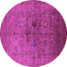 Round Machine Washable Oriental Pink Industrial Rug, wshurb2428pnk