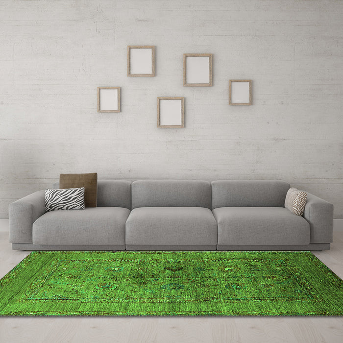 Machine Washable Oriental Green Industrial Area Rugs in a Living Room,, wshurb2428grn