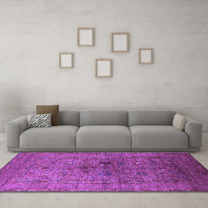 Machine Washable Oriental Purple Industrial Area Rugs in a Living Room, wshurb2428pur