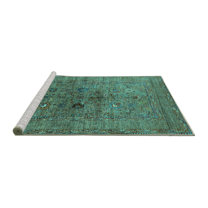 Sideview of Machine Washable Oriental Turquoise Industrial Area Rugs, wshurb2428turq