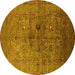 Round Machine Washable Oriental Yellow Industrial Rug, wshurb2428yw