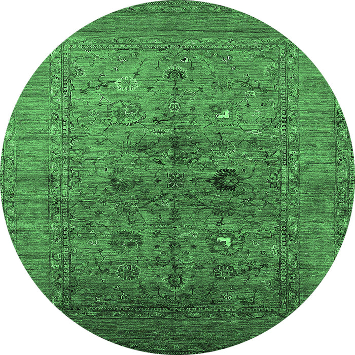 Round Machine Washable Oriental Emerald Green Industrial Area Rugs, wshurb2428emgrn