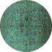 Round Oriental Turquoise Industrial Rug, urb2428turq