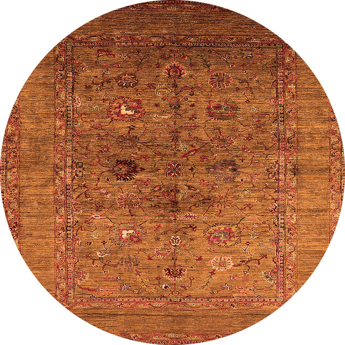 Round Machine Washable Oriental Orange Industrial Area Rugs, wshurb2428org