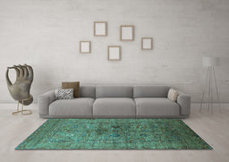 Machine Washable Oriental Turquoise Industrial Area Rugs in a Living Room,, wshurb2428turq