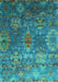 Machine Washable Oriental Turquoise Industrial Area Rugs, wshurb2429turq