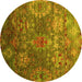 Round Machine Washable Oriental Yellow Industrial Rug, wshurb2429yw