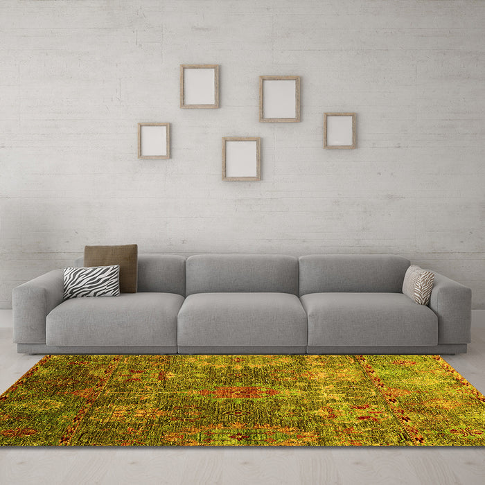 Machine Washable Oriental Yellow Industrial Rug in a Living Room, wshurb2429yw