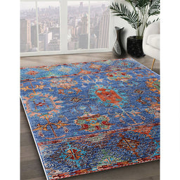 Mid-Century Modern Koi Blue Oriental Rug in Family Room, urb2429