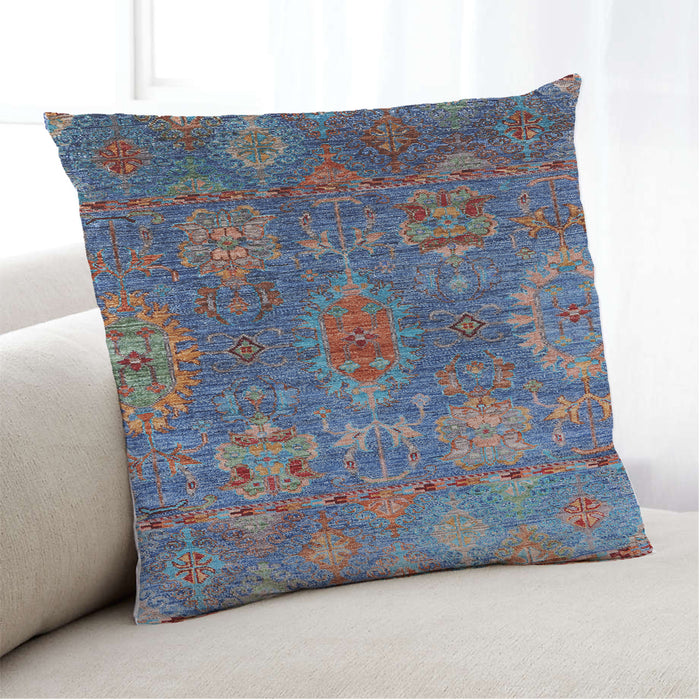 Lifestyle Image of Mid-Century Modern Urban Square Koi Blue Throw Pillow, 18 inch by 18 inch, pwurb2429