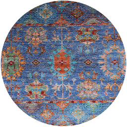 Round Machine Washable Industrial Modern Koi Blue Rug, wshurb2429