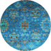 Round Oriental Light Blue Industrial Rug, urb2429lblu