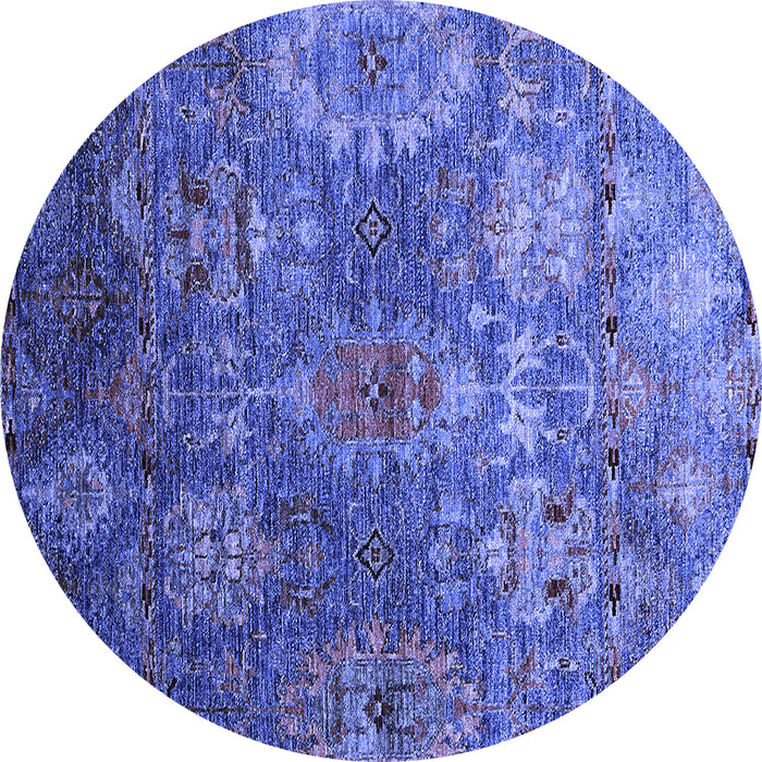 Round Machine Washable Oriental Blue Industrial Rug, wshurb2429blu