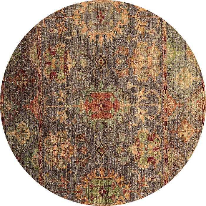 Round Machine Washable Oriental Brown Industrial Rug, wshurb2429brn