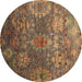 Round Machine Washable Oriental Brown Industrial Rug, wshurb2429brn