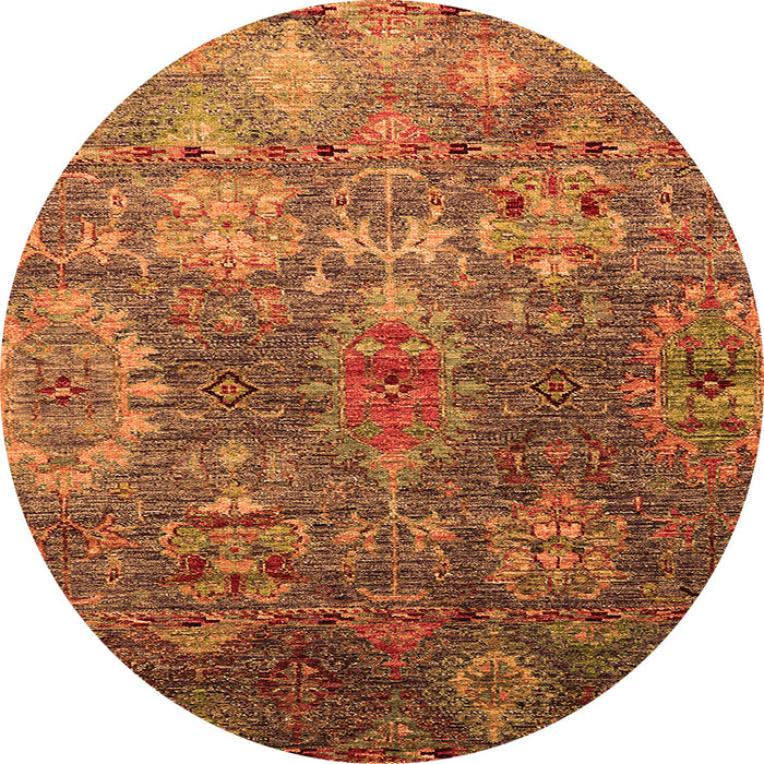 Round Machine Washable Oriental Orange Industrial Area Rugs, wshurb2429org