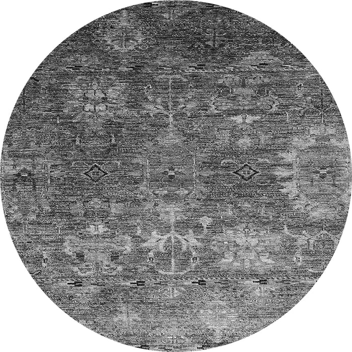 Round Machine Washable Oriental Gray Industrial Rug, wshurb2429gry