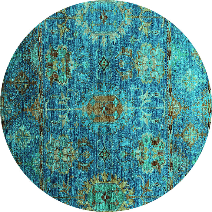 Round Oriental Turquoise Industrial Rug, urb2429turq