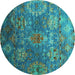 Round Oriental Turquoise Industrial Rug, urb2429turq