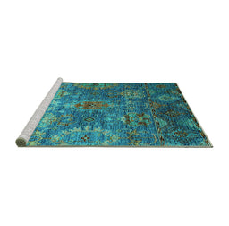Sideview of Machine Washable Oriental Turquoise Industrial Area Rugs, wshurb2429turq
