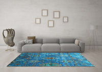 Machine Washable Oriental Light Blue Industrial Rug, wshurb2429lblu