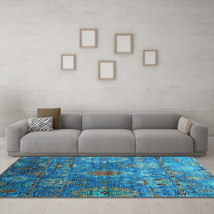 Machine Washable Oriental Light Blue Industrial Rug in a Living Room, wshurb2429lblu