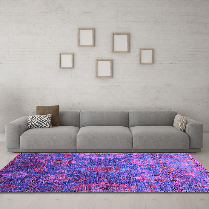 Machine Washable Oriental Purple Industrial Area Rugs in a Living Room, wshurb2429pur