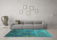 Machine Washable Oriental Turquoise Industrial Rug, wshurb2429turq