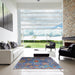 Square Mid-Century Modern Koi Blue Oriental Rug in a Living Room, urb2429