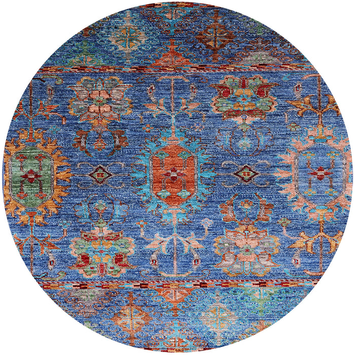 Round Mid-Century Modern Koi Blue Oriental Rug, urb2429