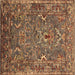 Square Machine Washable Oriental Brown Industrial Rug, wshurb2430brn