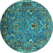 Round Oriental Turquoise Industrial Rug, urb2430turq