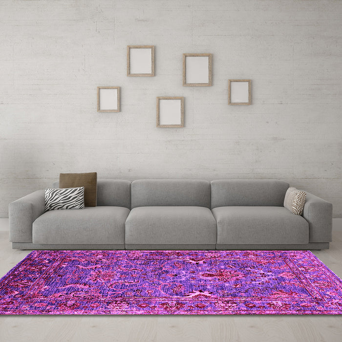 Machine Washable Oriental Pink Industrial Rug in a Living Room, wshurb2430pnk