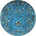 Round Machine Washable Oriental Light Blue Industrial Rug, wshurb2430lblu