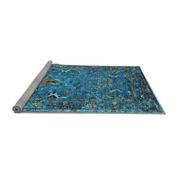 Sideview of Machine Washable Oriental Light Blue Industrial Rug, wshurb2430lblu