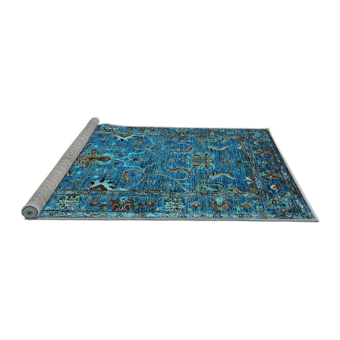 Sideview of Machine Washable Oriental Light Blue Industrial Rug, wshurb2430lblu