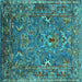 Square Machine Washable Oriental Turquoise Industrial Area Rugs, wshurb2430turq