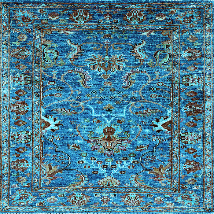 Square Machine Washable Oriental Light Blue Industrial Rug, wshurb2430lblu