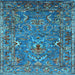 Square Machine Washable Oriental Light Blue Industrial Rug, wshurb2430lblu