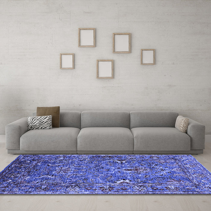 Machine Washable Oriental Blue Industrial Rug in a Living Room, wshurb2430blu