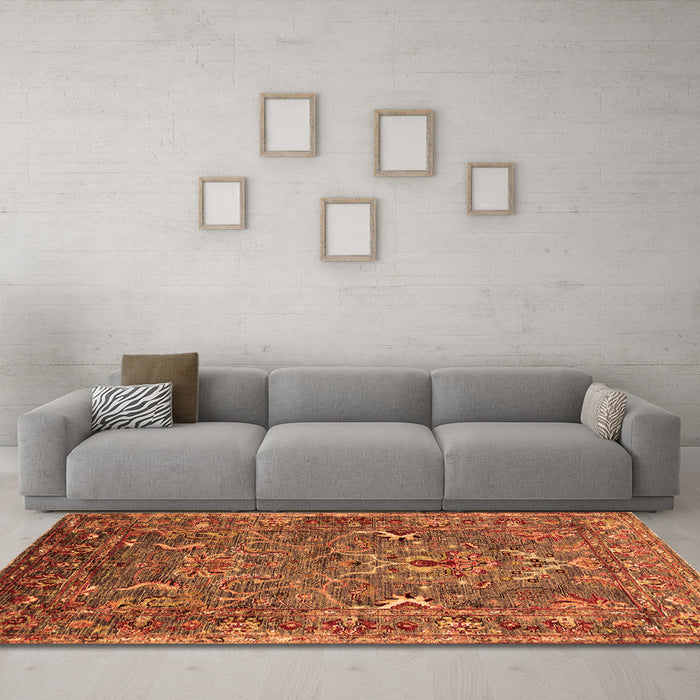 Machine Washable Oriental Orange Industrial Area Rugs in a Living Room, wshurb2430org