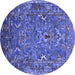 Round Machine Washable Oriental Blue Industrial Rug, wshurb2430blu